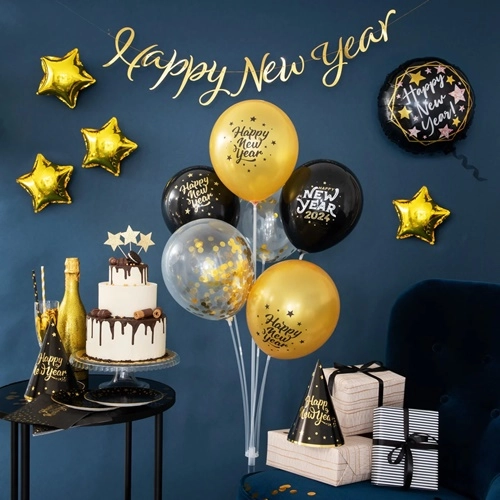 Balony lateksowe sylwester nowy rok czarny złoty 6szt hppy new year